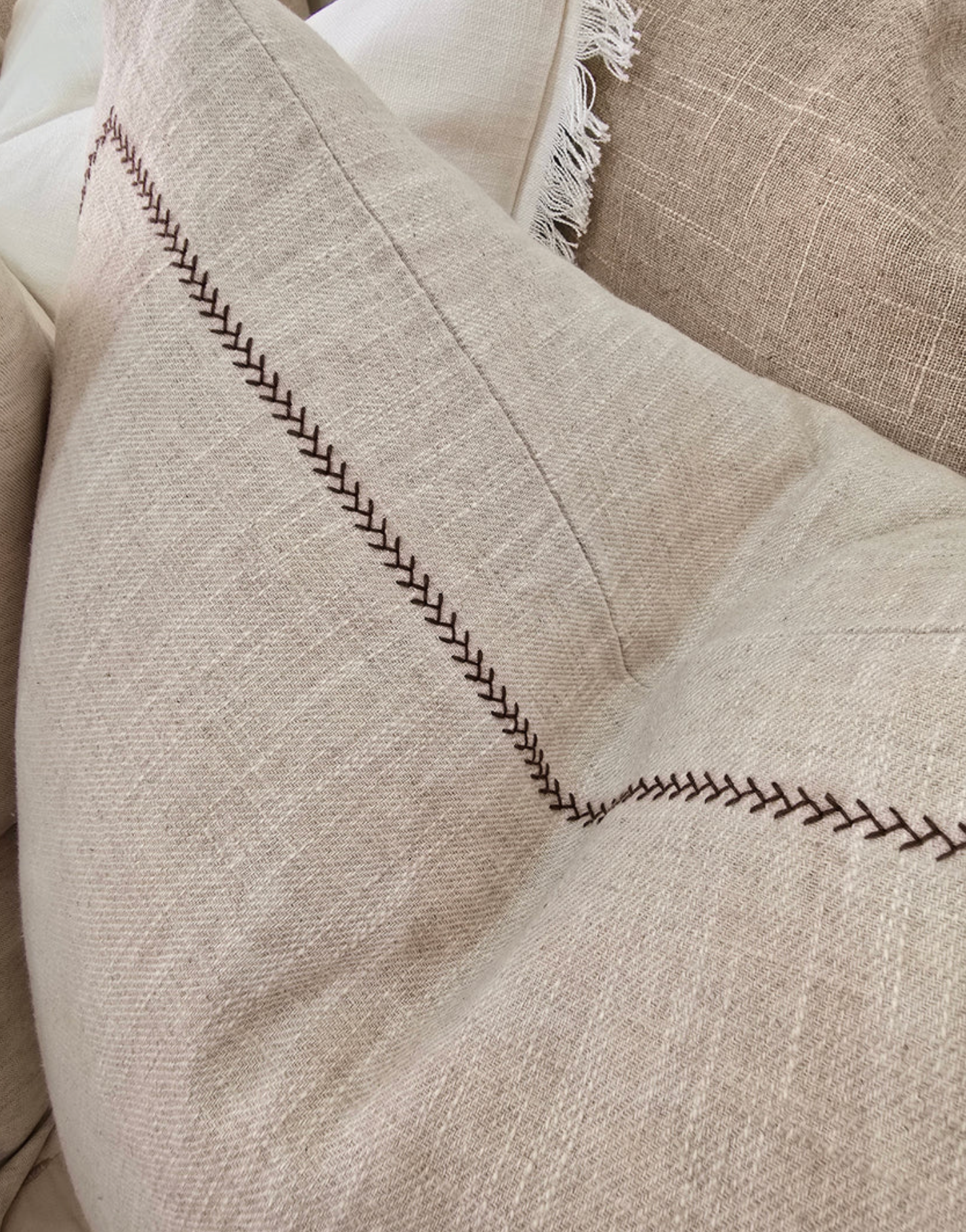 Delilah Herringbone Embroidery Linen Cotton Cushion 55cm