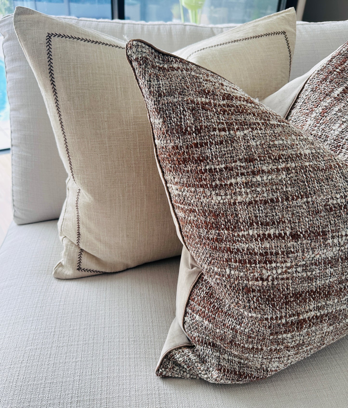 Delilah Herringbone Embroidery Linen Cotton Cushion 55cm
