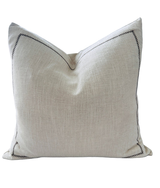 Delilah Herringbone Embroidery Linen Cotton Cushion 55cm