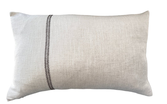 Delilah Herringbone Embroidery Linen Cotton Cushion Lumbar - Natural | Brown Embroidery