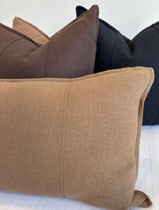 Eveleigh Stonewashed Linen Cotton Cushion 40x60cm Lumbar - Stone | Embroidery Double Striped