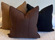 Eveleigh Stonewashed Linen Cotton Cushion 55cm Square - Chocolate Brown Embroidery Double Striped