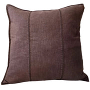 Eveleigh Stonewashed Linen Cotton Cushion 55cm Square - Chocolate Brown Embroidery Double Striped