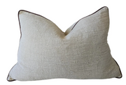 Reine Heavyweight Linen Cushion 40x60cm Lumbar - Natural | Chocolate Brown Border